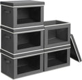 Homsorout Stackable Storage Bins - Large Fabric Closet Organizers with Lids, 5-Pack, Dark Grey
