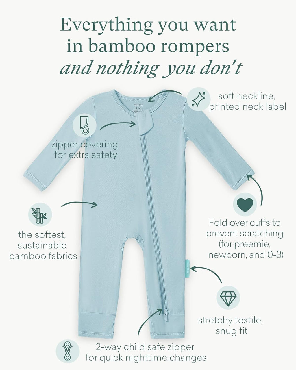 PurComfy Baby Long Sleeve Romper - Premium Soft Rayon 2-Way Zipper Pajamas for Boys & Girls