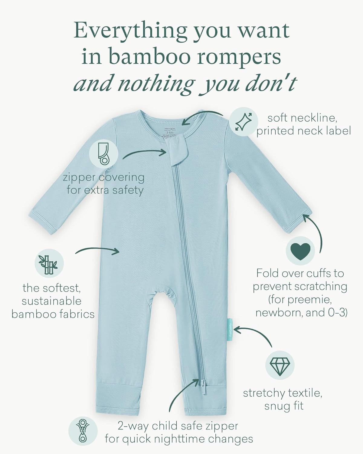 PurComfy Baby Long Sleeve Romper - Premium Soft Rayon 2-Way Zipper Pajamas for Boys & Girls