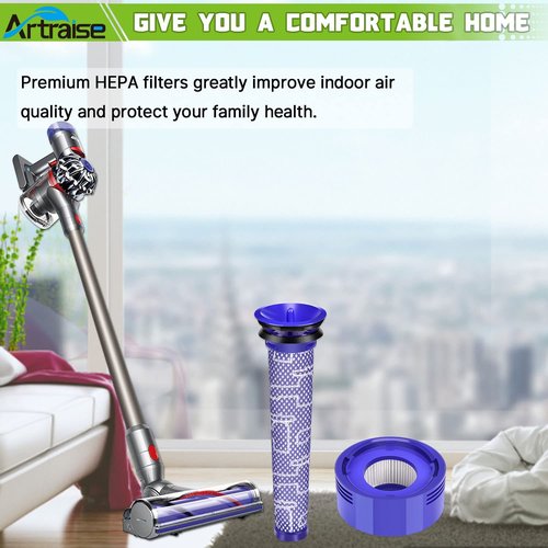 6 Pack Filter Replacement for Dyson V8 & V7 Animal, V8 Absolute & SV10 Cordless Vacuum Cleaners, 3 Pre Filters and 3 Post Filters, Part # 965661-01 & 967478-01