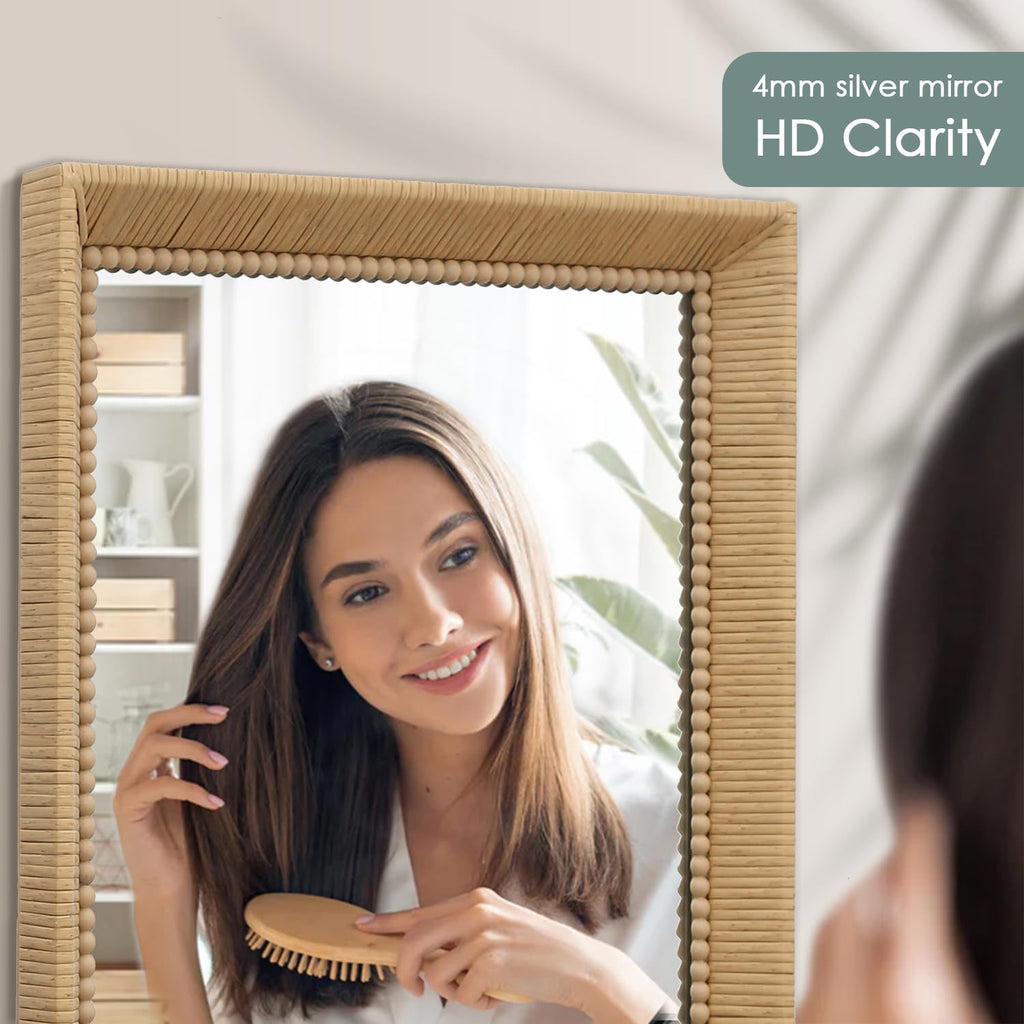 Besdomus 27" Round Bevelled Wall Mirror - Modern Black Metal Frame Mirror for Home Decor