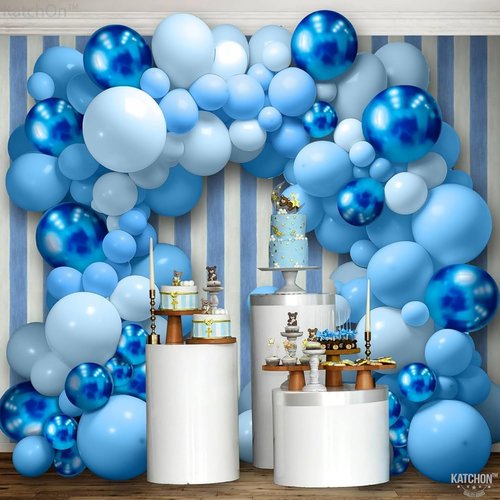 Blue Balloons Garland Arch Kit, 130pcs Navy Blue Balloons Light Blue Balloon for Baby Shower Birthday Graduations Anniversary Party Decorations