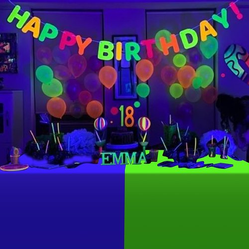 6 Pack Neon Table Cloths Party Decorations, Pink Orange Yellow Green Blue Purple Glow in The Dark Plastic Tablecloth, Disposable Rainbow Table Cover for Glow in Dark Neon Party Supplies Decorations