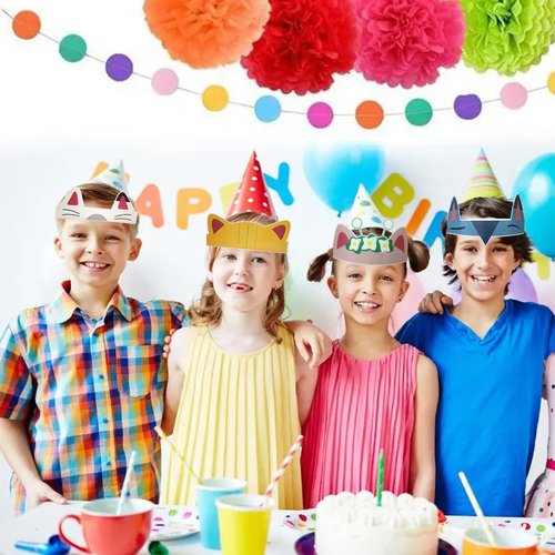Cat Dollhouse Birthday Party Favors- 18 Favors Bags and 18 Paper Crowns Headbands Party Favors