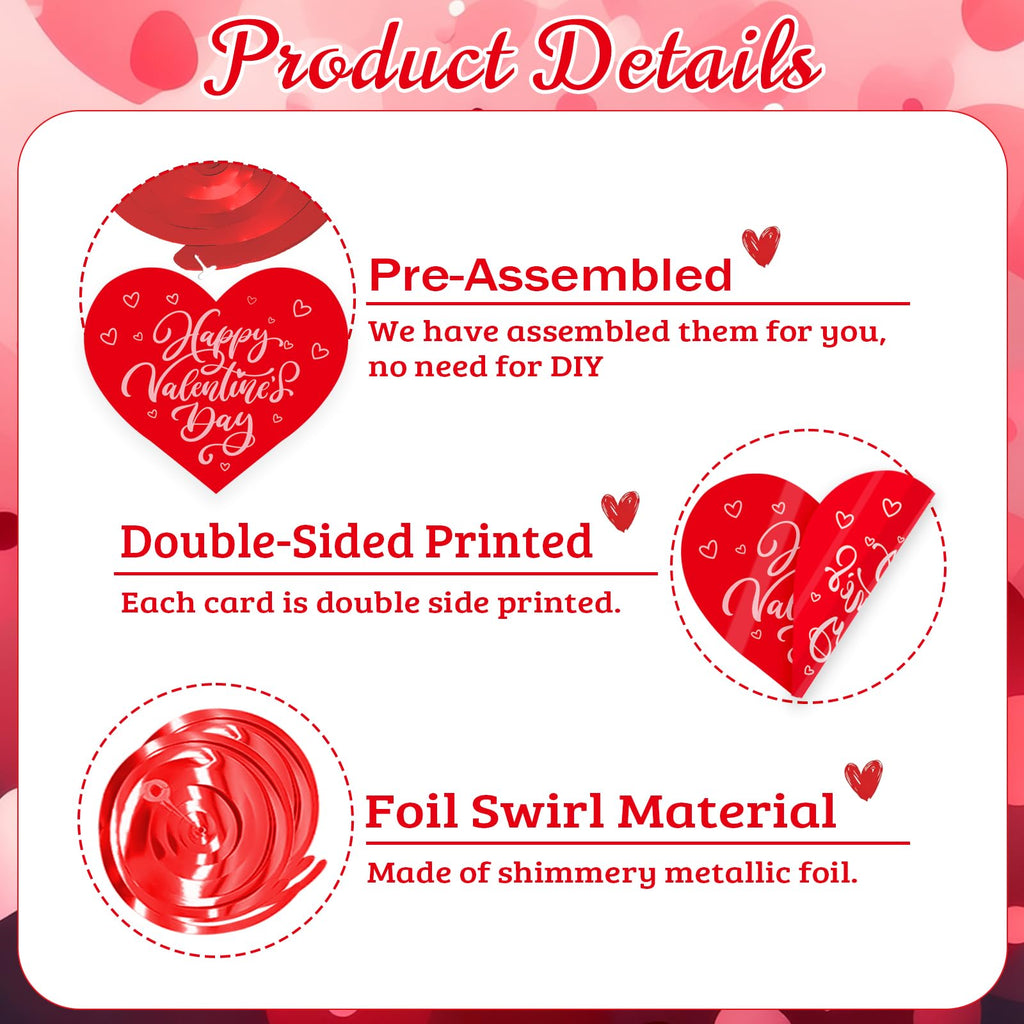 Valentine's Day Hanging Swirls, 30Pcs Love Heart Swirls Ceiling Decorations for Happy Valentines Day Galentines Anniversary Party Supplies