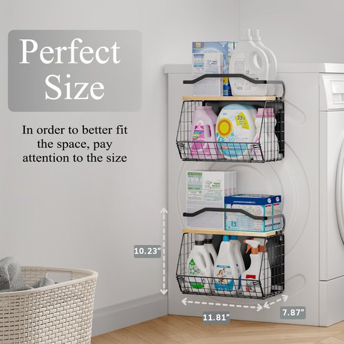 Mefirt Magnetic Shelf for Fridge with Wood Lid, Fruit Potato and Onion Storage Bins, Magnetic Spice Rack for Refrigerator Large Container Wire Basket for Refrigerator, Kitchen Counter, Cabinet