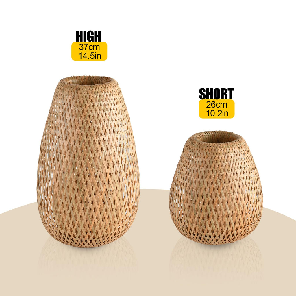Teru Ji Kaikang Bamboo Lamp Shade, 2-Pack Hand-Woven Bamboo Rattan Hanging Light Shade,D 9.05" Rattan Table Lamp Shade for Floor Lamp, Wall Sconces Light Cover Table Light,Pendant light