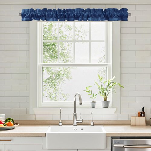 XWZO Sleeve Topper with Top Bottom Ruffle Sleeves Valances Home Décor Window Treatment Bedroom Nursery Kitchen Window Curtain Header, 58" x 5",1 Piece, Plain-Navy