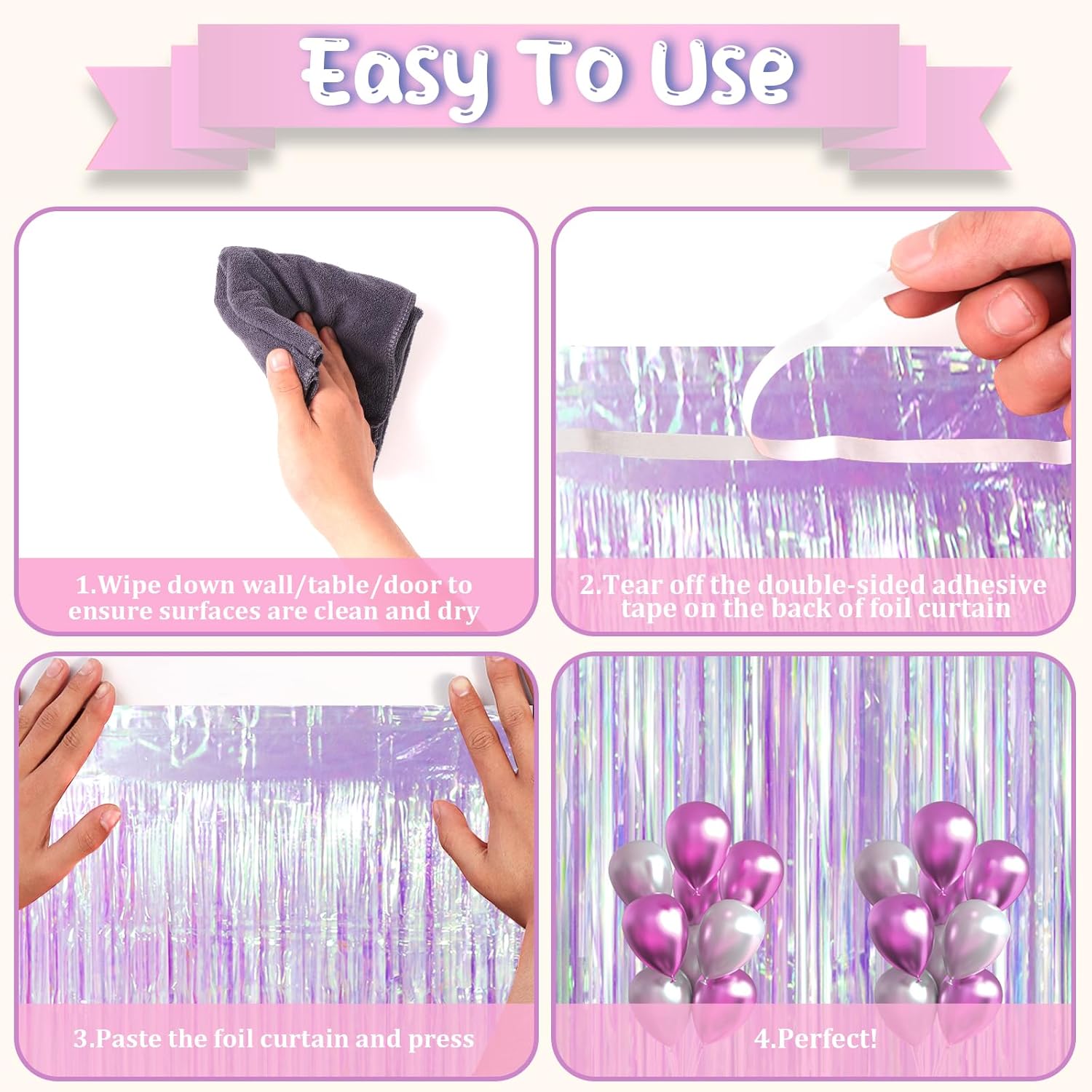 Voircoloria Iridescent Purple Foil Fringe Curtains - 2 Pack Tinsel Streamers for Party Decor | Mermaid Backdrop for Birthdays & Showers