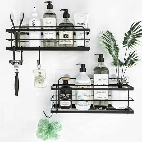 KINCMAX Premium Shower Caddy - 2-Pack Adhesive Organizer | Rustproof Stainless Steel, Matte Black Storage Shelves