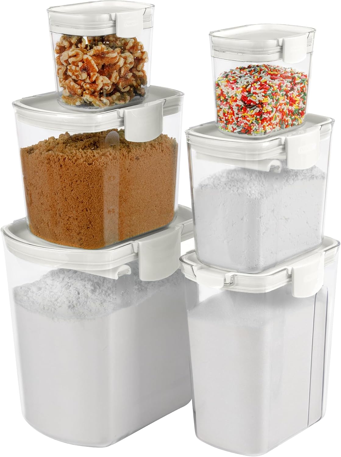 ProKeeper | Airtight Kitchen Storage Canister Set - Keeps Flour & Sugar Fresh | 6-Piece White Set