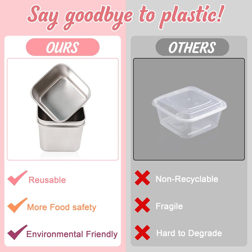 Qukaka Stainless Steel Snack Containers - Leak-Proof, Easy Open, 7.2oz | Reusable Lunch Box Set (3-Pack)