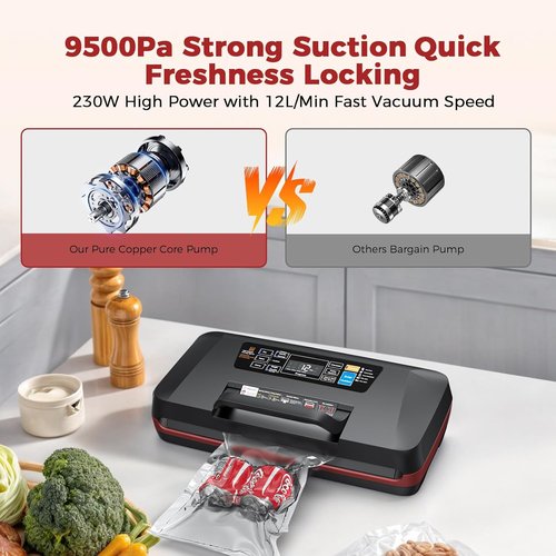 95kPa Food Vacuum Sealer Machine - 230W Automatic Sous Vide Sealer with 10 Preset Modes & Built-in Cutter