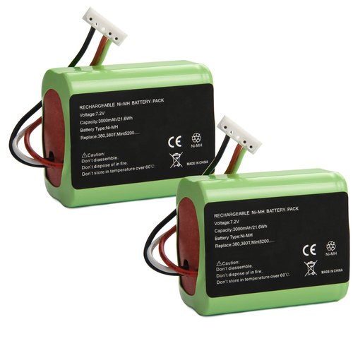 High Capacity 3000mAh 7.2 Volt Replace Battery for Robot Braava 380 380t 390T, Mint5200 5200B 5200C NI-MH Floor Mopping Robots [2XPack]