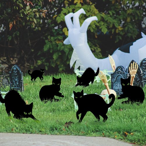 Halloween Decorations Outdoor - 6 Pack Corrugated Plastic Black Cat Decor with Stakes, Glow in The Dark Eyes Scary Silhouette Yard Signs, Waterproof for Garden Graveyard Patio Party Lawn