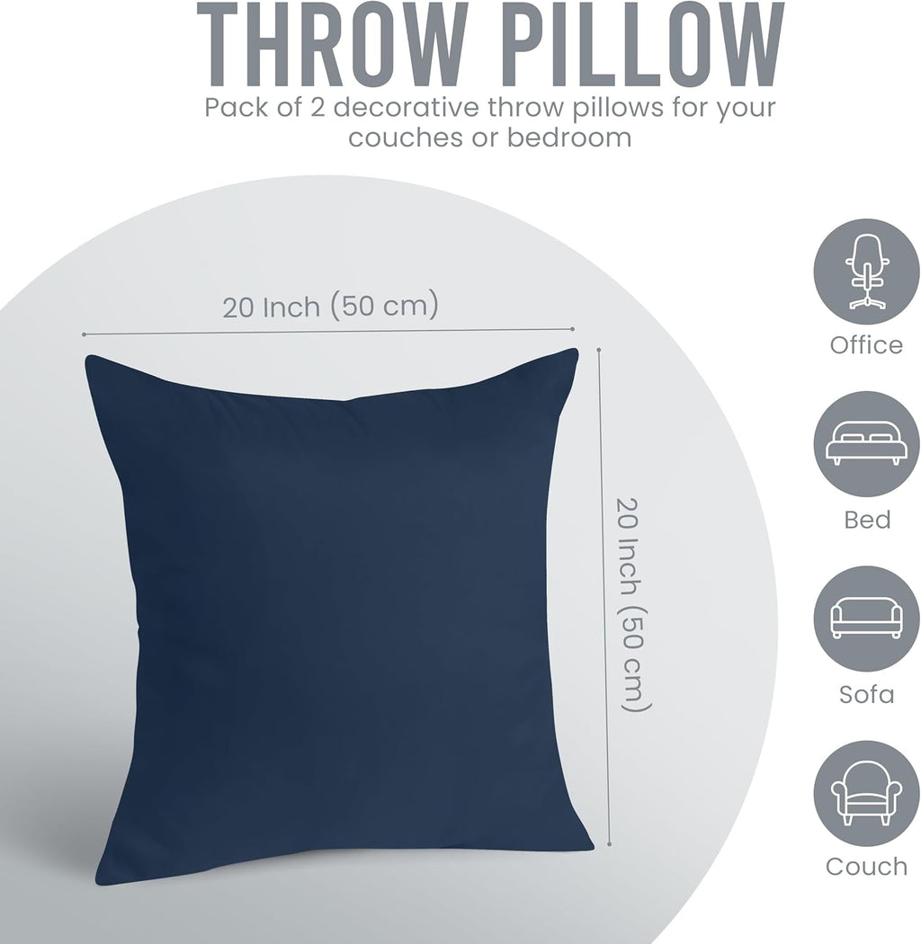 Utopia Bedding 20x20 Pillow Inserts - Set of 2 Navy Decorative Throw Pillows | Soft & Supportive Cushions for Home