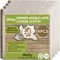 Olicity Cheese Cloths - Reusable Double-Layer 20x20 Inch Muslin Straining Bags | 4 Pack Unbleached Cotton