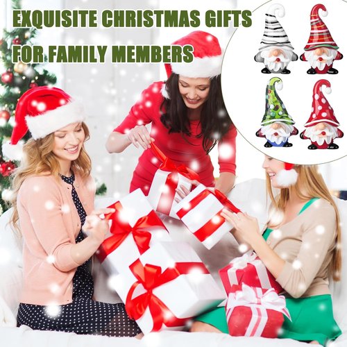 AceOrbit Mini Christmas Gnome Decorations - 4 Pcs Glass Santa Claus Ornaments for Holiday Table Decor