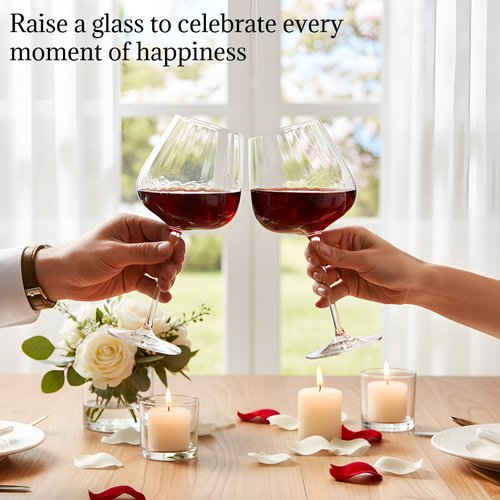 Acellegic Set of 6 Ribbed Wine Glasses, Stemmed Wine Glasses, Vintage Ribbed Glassware Sets for Red White, Champagne Sparkling Tasting, Cocktail, Anniversary, Dinner Party, Wedding(20 oz,Burgundy)