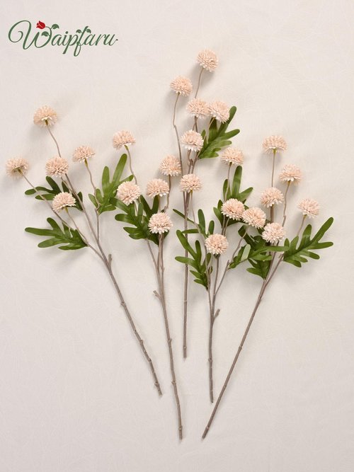 Waipfaru 10pcs Fake Silk Pompon Mum Artificial Flowers, Bulk Faux Mini Chrysanthemums, for Centerpieces Wedding Fillers Champagne Arrangements Boho Decor, No vase, Beige