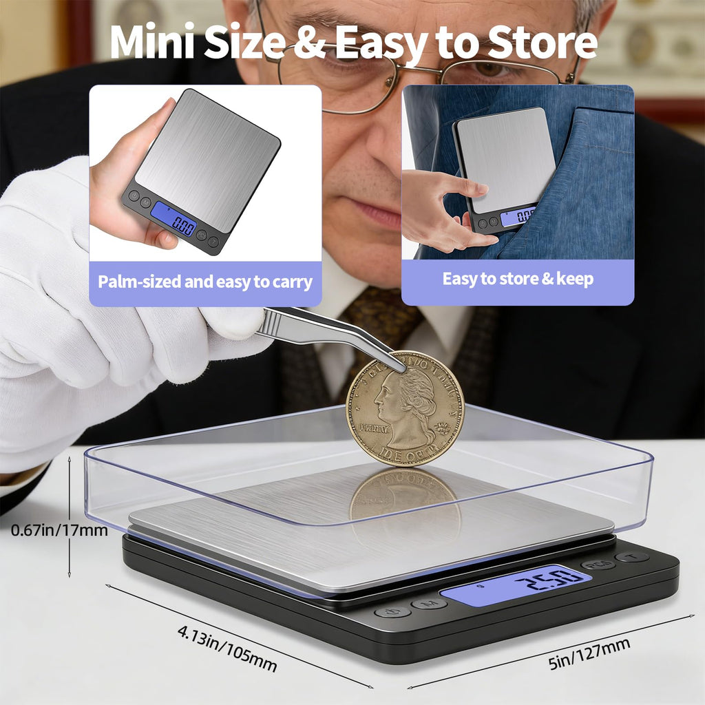 SKEAP Coin Scale to Weigh Coins, 1kg/0.01g High Accuracy Gram Scale for Coin Collectors, Gold and Jewelry, with USB Charging, LCD Display, PCS Counting, Includes Charging Cable and AAA Batteries