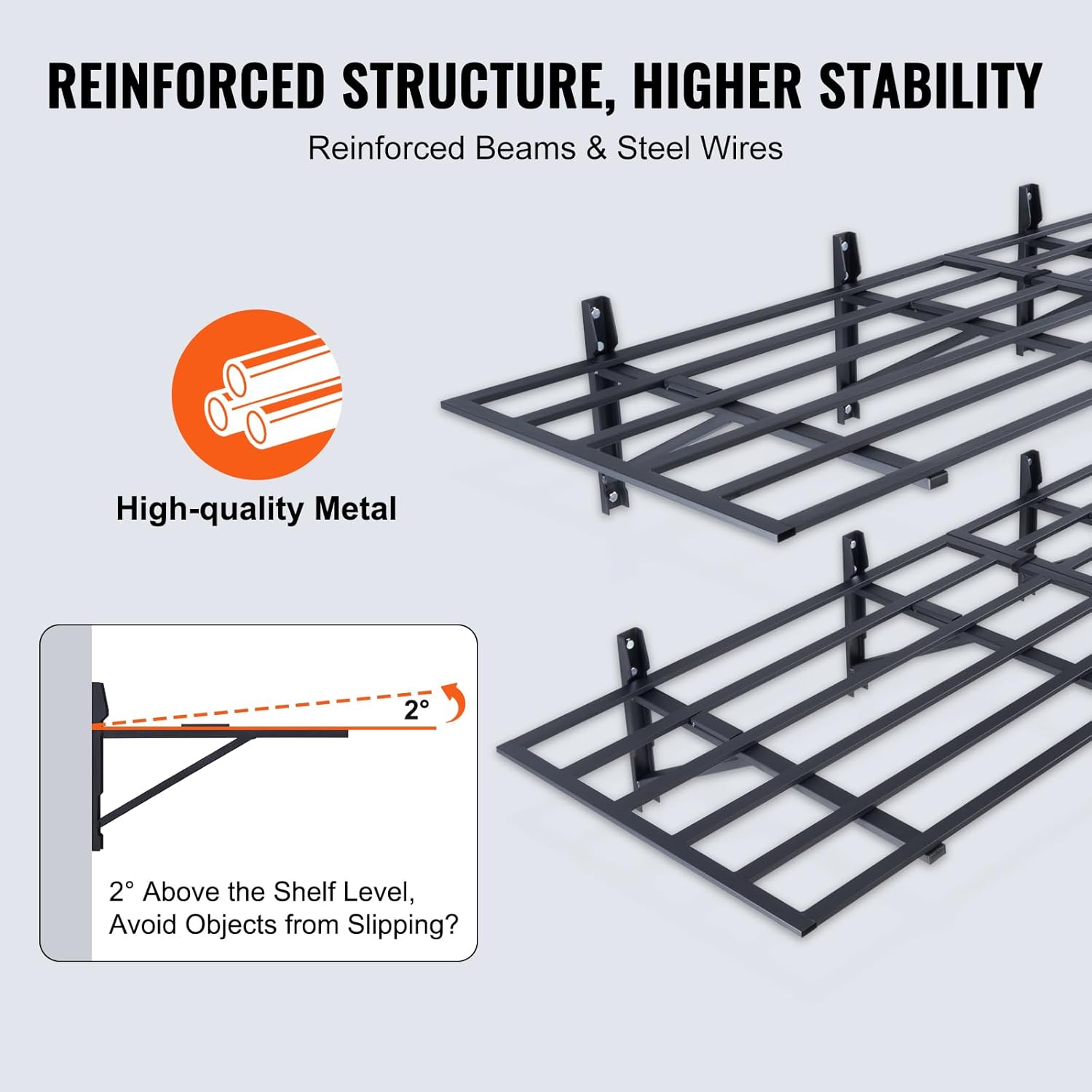 VEVOR Garage Shelving - Heavy Duty Wall Mounted Storage Rack | 2 x 6 Ft, 1600 Lbs Capacity, 2 Pack