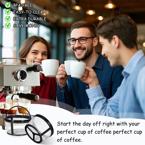 4 Pcs Reusable Coffee Filter with Handle Basket-Style Filter Fits Coffee Makers and Brewers Replaces Your Paper Strainer for Most 4-5 Cup Basket Machine