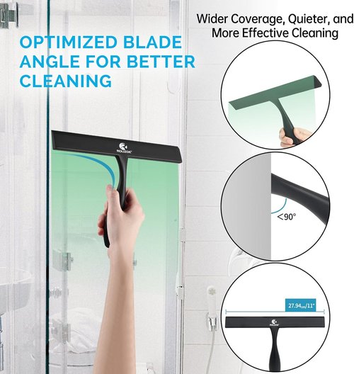 Bold Handle Shower Squeegee by [Brand Name] | 11" Anti-Rust Silicone for Glass Doors - Ergonomic Design, Black