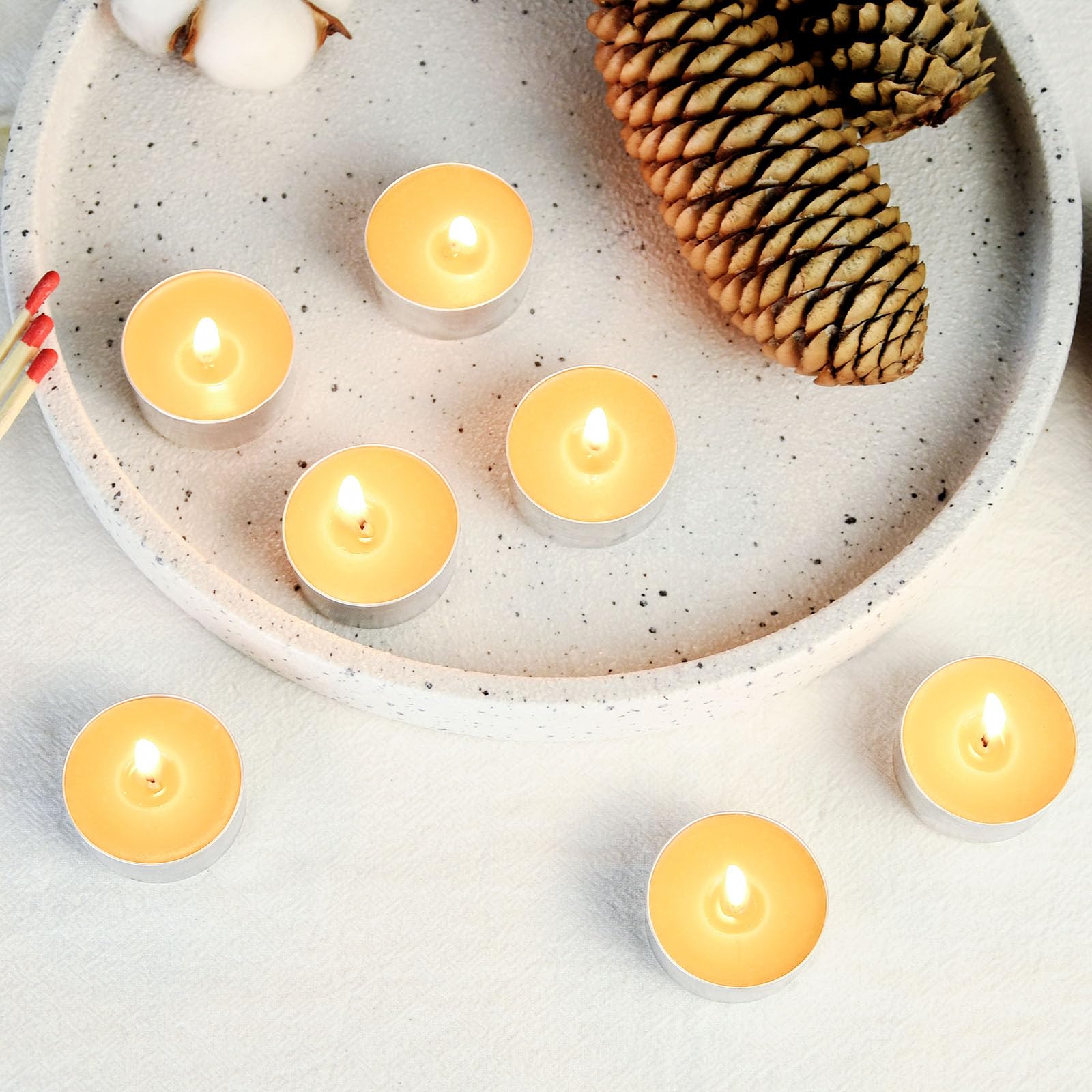Natural Organic Beeswax Tealight Candles in Metal Aluminum Cup, Mini Beeswax Candle Bulk Unscent Smokeless 4+ Hours Burning - Yellow, Pack of 100