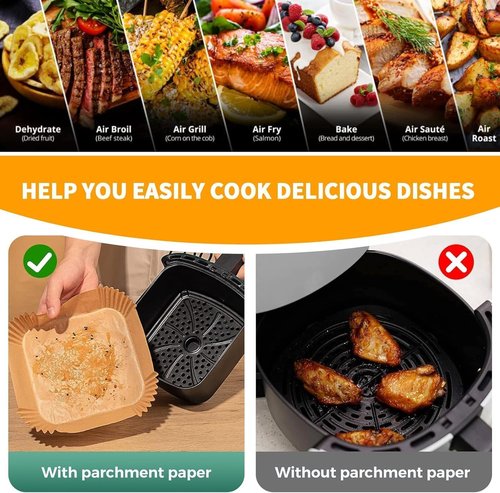 Air Fryer Liners 150 Pcs - 8" Square Non-Stick Parchment Paper for Baking & Roasting