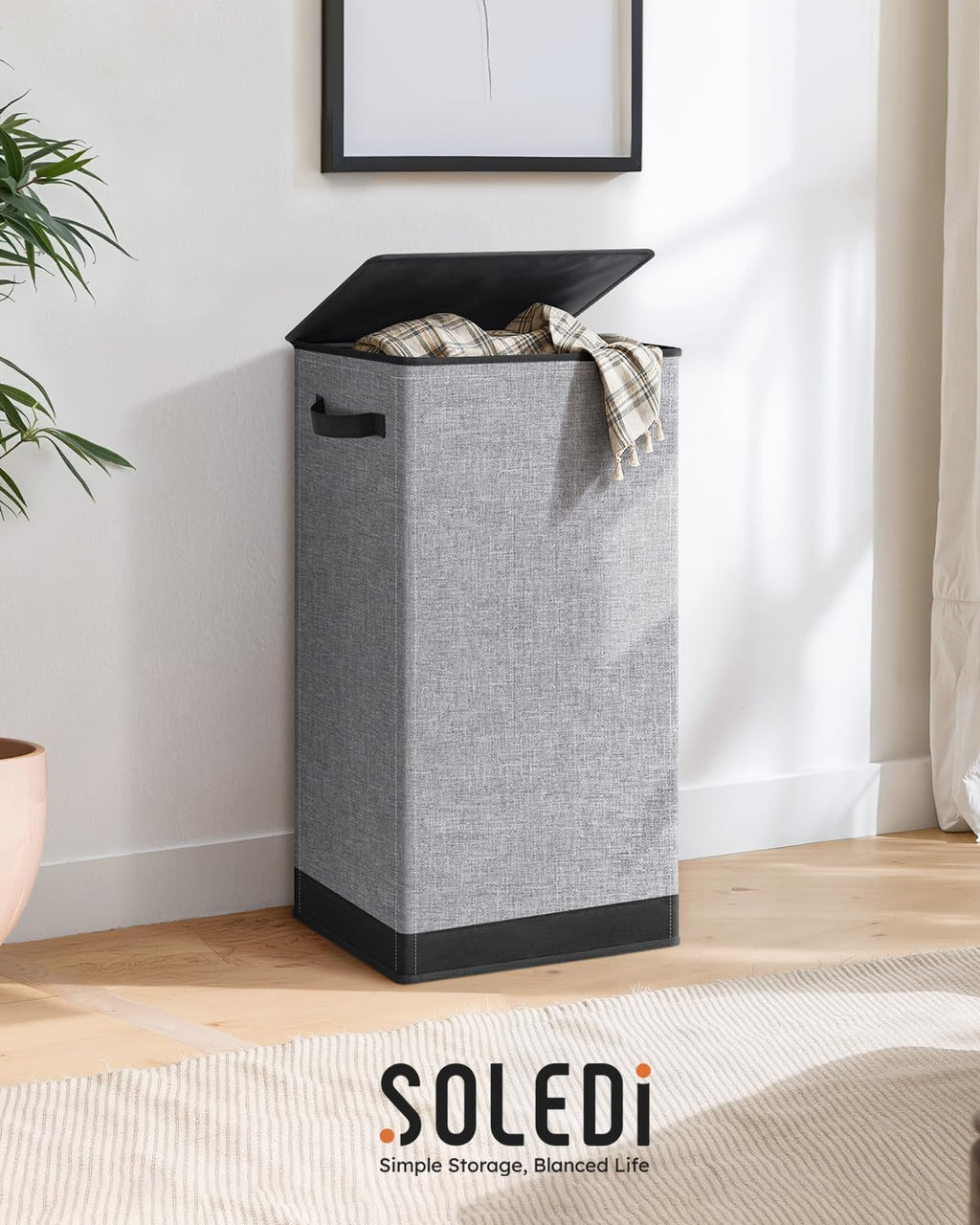 SOLEDI Laundry Hamper - 100L Collapsible Clothes Basket with Lid & Removable Bag | Grey