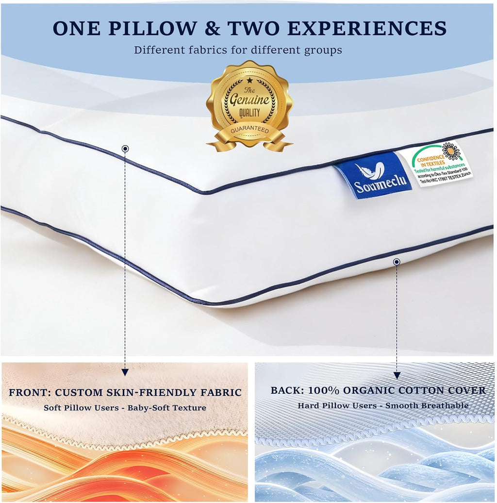 Skiennix Goose Down Pillow - Ergonomic Cervical Neck Pain Relief | Soft Cotton Cover, 16.5x26 Inch
