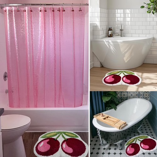 Kreapa Cherry Rug, 19.5x23.5 inches Cherry Bath Mat for Bathroom, Cute and Fun Cherry Bathroom Decor, Anti Slip and Washable