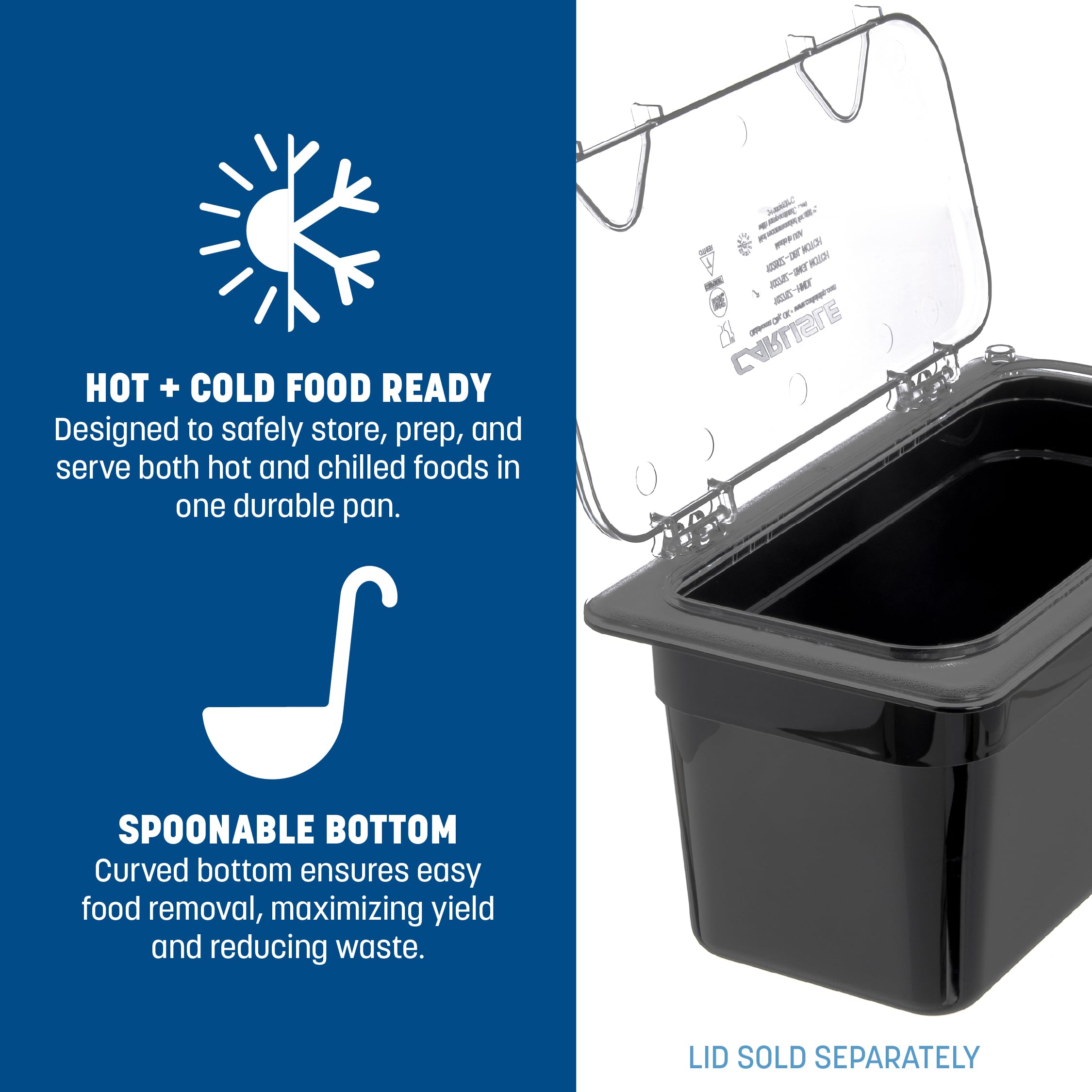 Carlisle FoodService Products Storplus Food Storage Container Food Pan, Chafing Pan for Catering, Buffets, Restaurants, Polycarbonate (Pc), 1/3 Size 6 Inches Deep, Black, (Pack of 6)