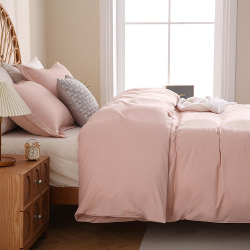 JSD Dusty Pink Duvet Cover Set Twin Size, 2 Piece Microfiber Kids Duvet Cover with Pillow Sham, Zipper Closure, Comforter Not Included