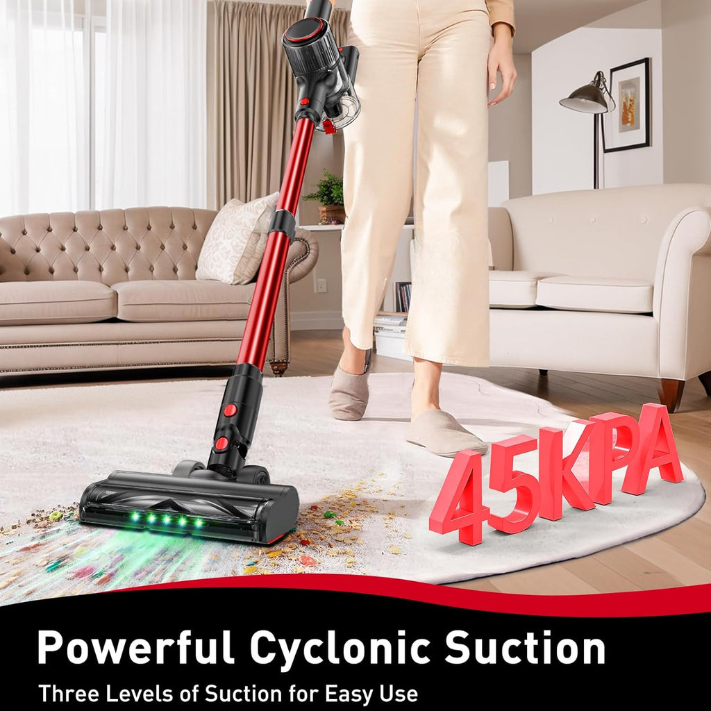 Skiennix Cordless Vacuum Cleaner - 45KPA Powerful Suction, 45Mins Runtime | 8-in-1 Anti-Tangle Design for Home & Pet Hair