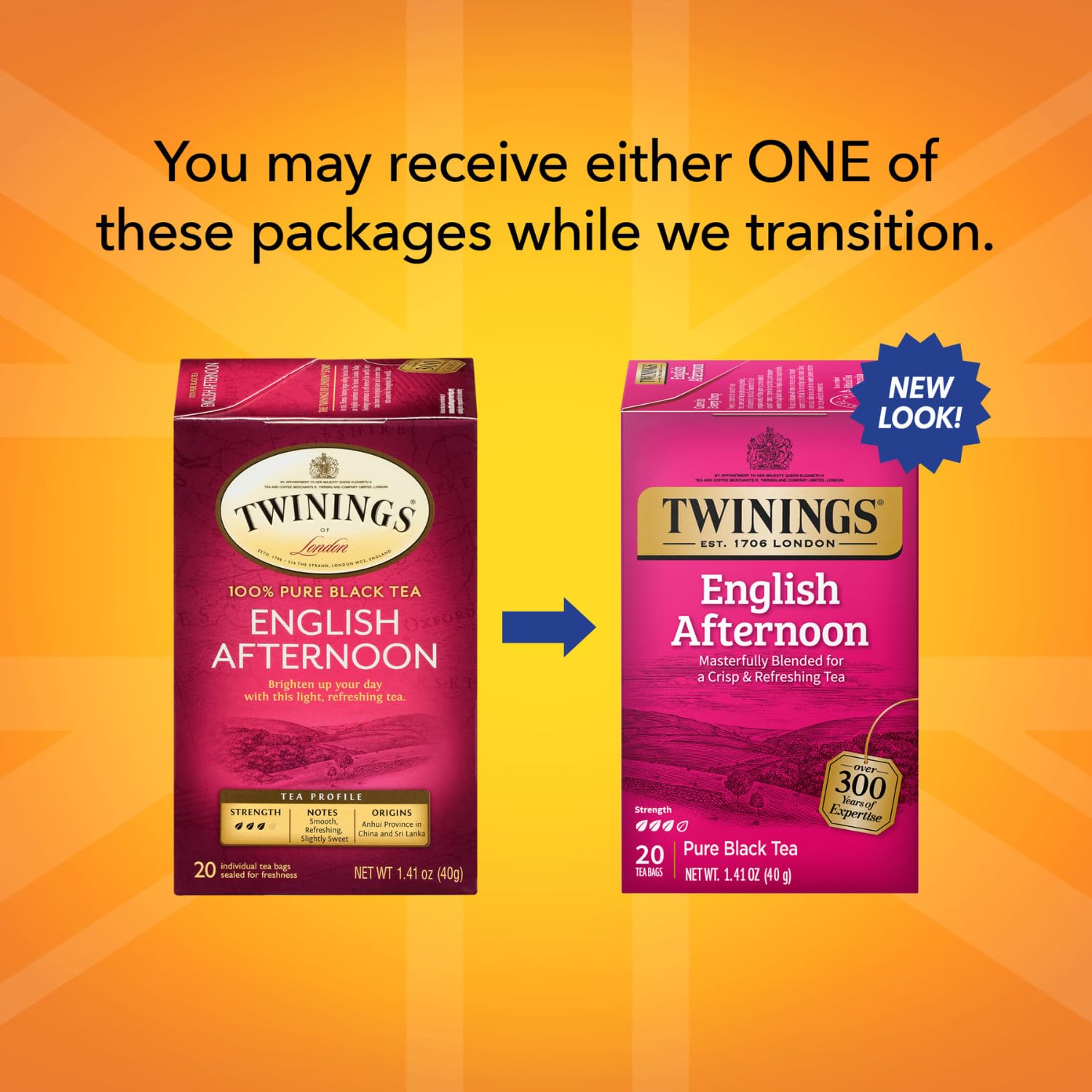 Twinings English Afternoon Tea - Refreshing Caffeinated Black Tea Bags, 2-Pack of 20 Count Each