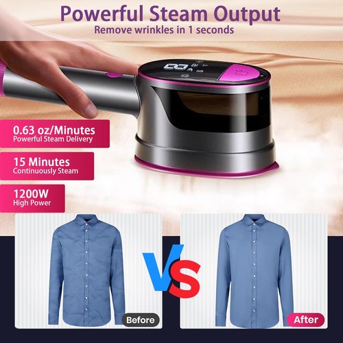 Travel Clothing Steamer, 1200W Handheld Portable Clothing Wrinkle Remover, 3+1 Steam Adjustable Intelligent Home Iron, 20S Preheating, 7 Hole Steam Outlet, Essential for Home, Travel & Dorm (Purple)
