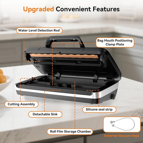 85Kpa Vacuum Sealer Machine - 10-in-1 Automatic Food Saver with Easy-Lock Handle & Built-in Cutter | Includes Bags & Hose