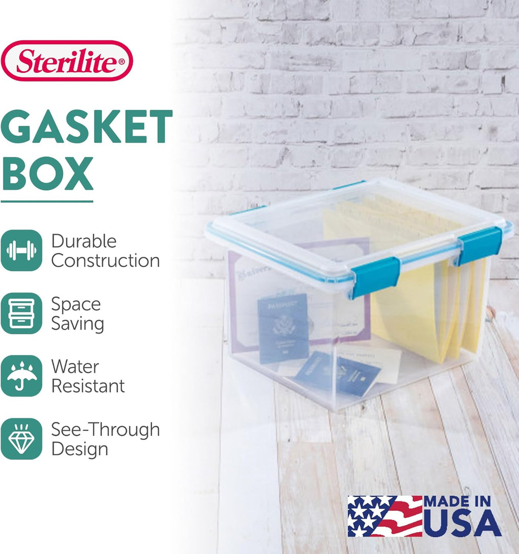 Sterilite 32 Quart Gasket Box - Weather-Resistant Storage Bins with Latching Lids | 4-Pack Heavy-Duty Organizers