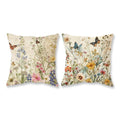 TAJWE Spring Floral Pillow Covers 18x18 Inch Set of 2 Wild Flowers Plant Butterfly Decorative Pillowcases Farmhouse Summer Seasonal Cushion Cases for Sofa Couch Home Decor