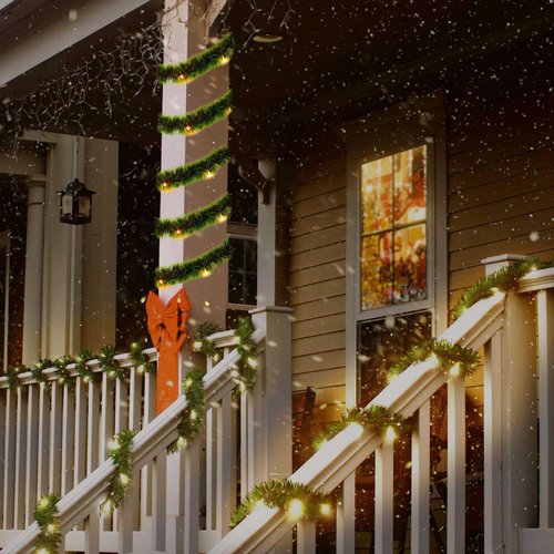 2 Pack Christmas Garland with Lights, Total 38 Feet 80 Led Lighted Pre-Lit Long Garlands for Stairs Railing Fireplace Mantle Door Battery Operated Frame Decor Green Greenery Indoor Outdoor Decorations