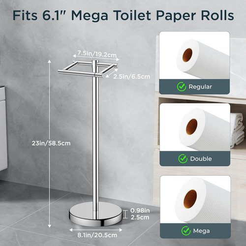 Forious Toilet Paper Holder - Stainless Steel Rustproof Double Post Pivoting Design | Chrome Finish