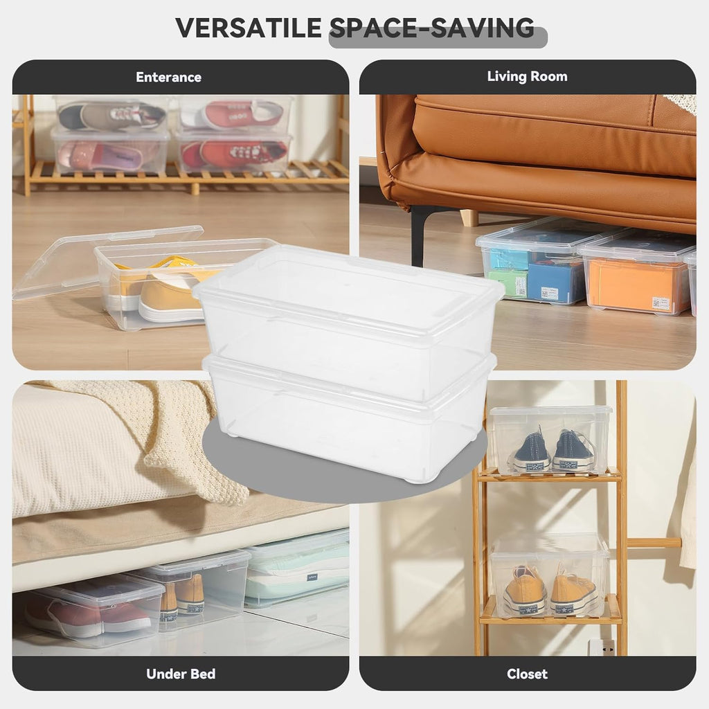 Novelinks 6 Quart Clear Plastic Storage Bins - Stackable Organizing Containers with Transparent Lids | 12 Pack
