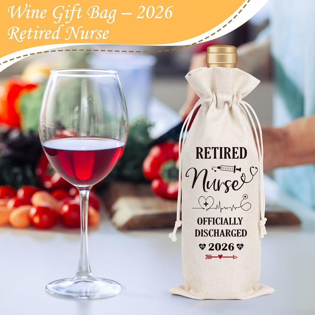 Wxiben Retired Nurse Gifts for Women - Nurse Day Week Gift Wine Bag for Her Coworker Retired Friends 2026 Retirement Party Decoration Reusable Linen Wine Bottle Bag