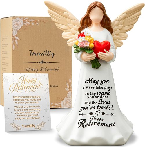 Angel Figurine by [Brand Name] - 7.1" Retirement Gift for Women | Perfect Farewell Decor with Happy Retirement Card