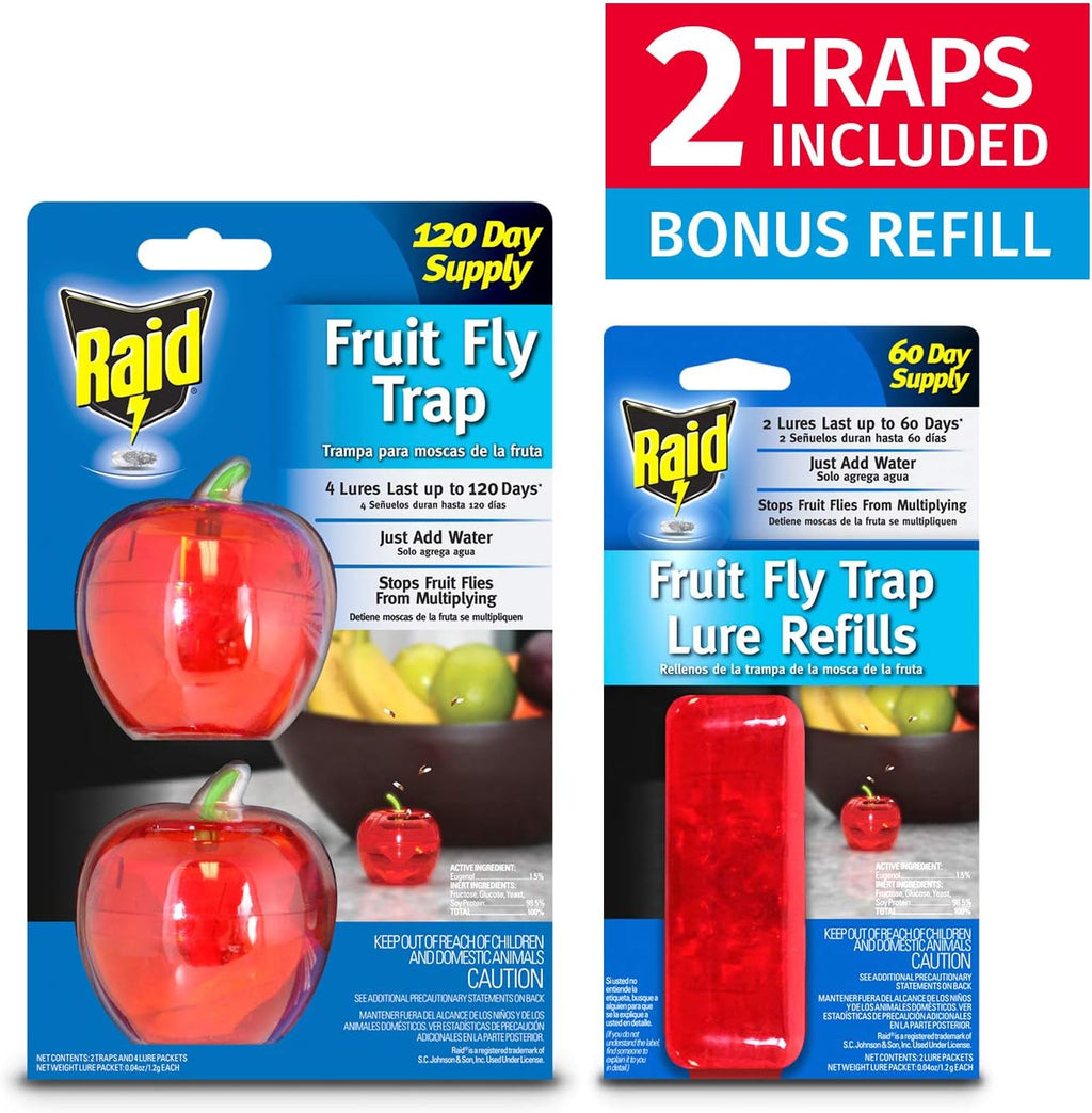 Raid Fruit Fly Traps - Effective Indoor Gnat Catcher with 2 Lures & 2 Refills | Safe, Easy-to-Use Solution