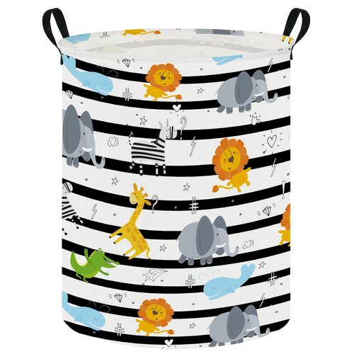 ASKETAM Baby Laundry Hamper & Kids Basket - Cute Waterproof Storage Bin, Kid-Friendly Clothes Organizer, Toys Box, and Playful Room Decor (Animal Jungle)