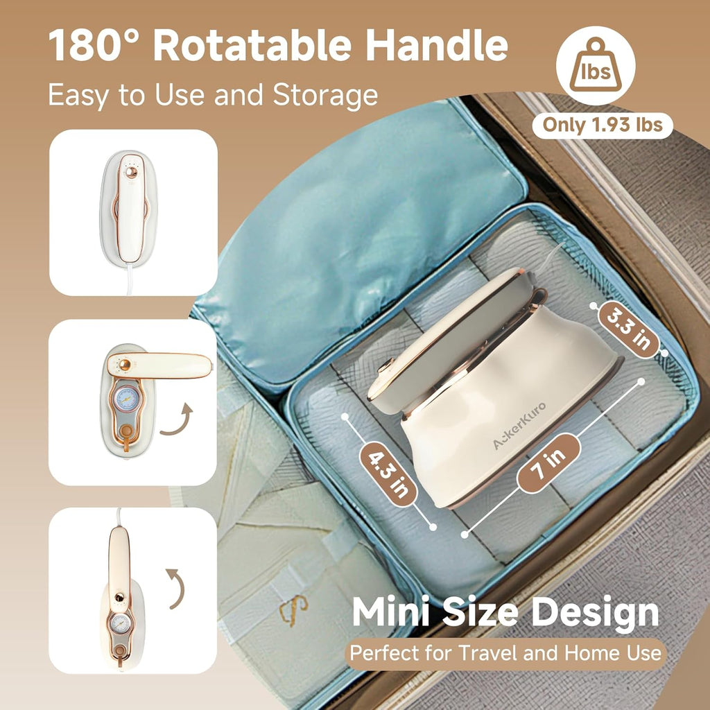 Skiennix Portable Handheld Clothes Steamer - 1200W Fast Heat Up, 200ml Tank, 3 Modes, Beige