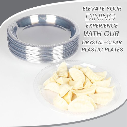 KITCHHOMES 6 Inch Clear Plastic plates - Flexible 100 Pack clear plastic plates for Dessert, Appetizers, BBQ, Party, Travel, and Events - Microwave Safe, Recyclable & Disposable Plates